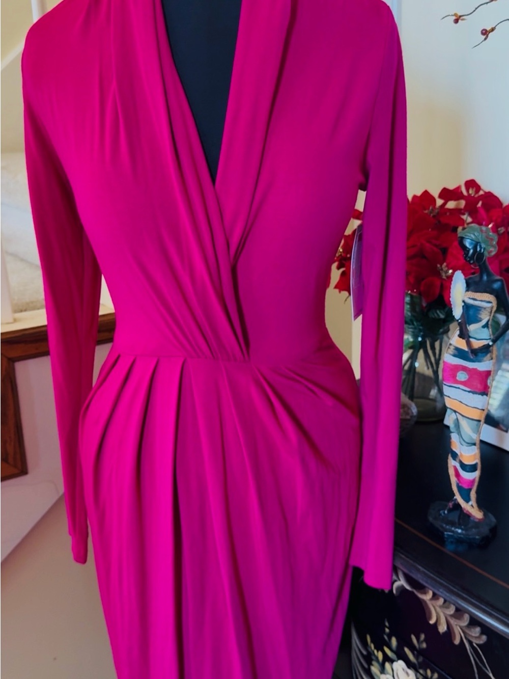 Karen Kane Fuchsia Long-Sleeve Draped Wrap Dress - Women